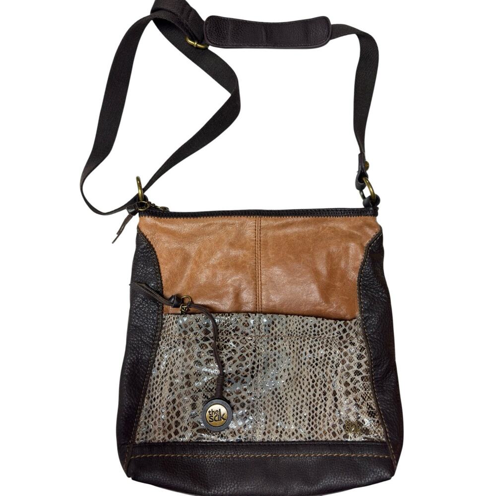 The Sak Leather Crossbody Bag Brown Patchwork Snakeskin Boho Purse